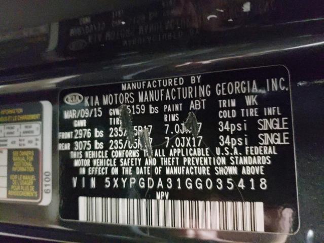 Photo 10 from auction – 2016 KIA SORENTO LX with VIN 5XYPGDA31GG035418