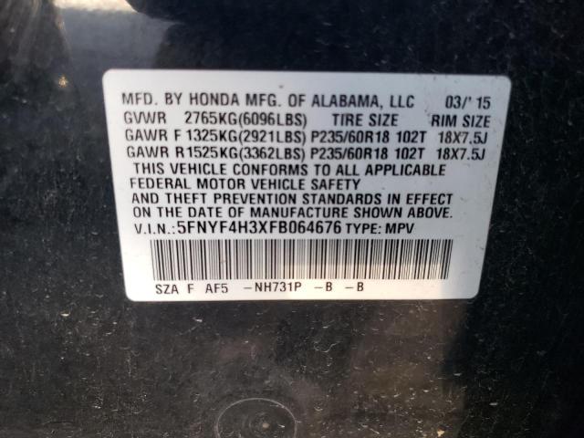 Photo 10 from auction – 2015 HONDA PILOT SE with VIN 5FNYF4H3XFB064676