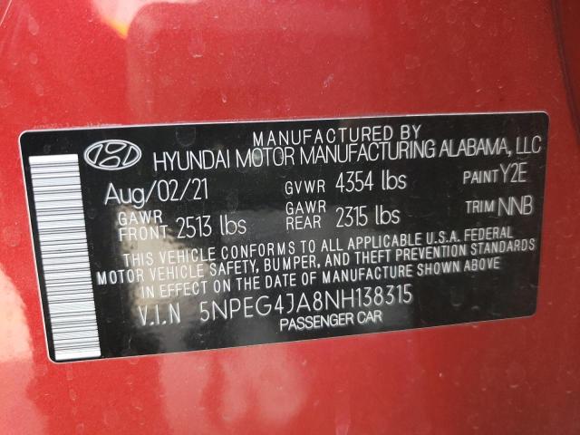 Photo 10 from auction – 2022 HYUNDAI SONATA SE with VIN 5NPEG4JA8NH138315