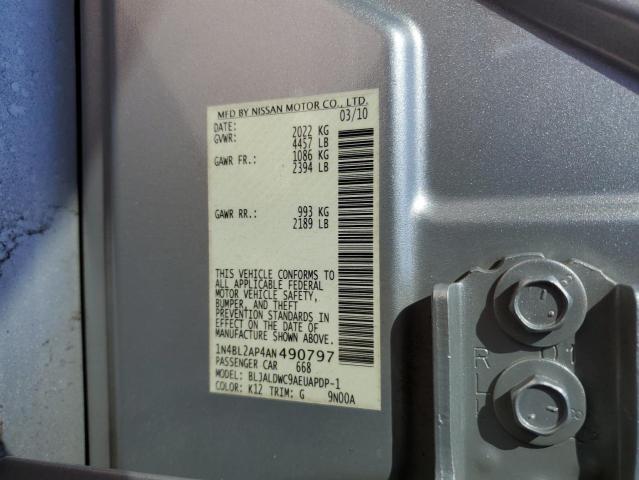 Photo 10 from auction – 2010 NISSAN ALTIMA SR with VIN 1N4BL2AP4AN490797