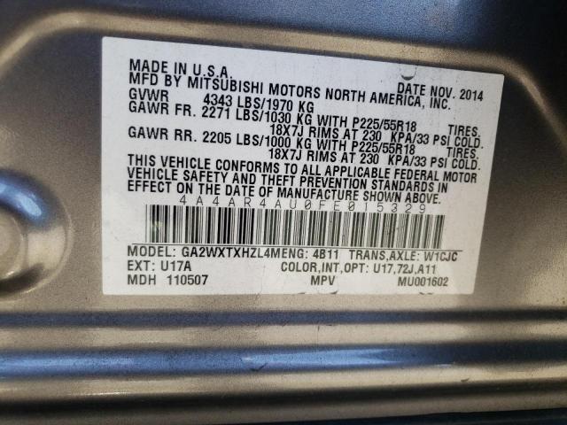 Photo 10 from auction – 2015 MITSUBISHI OUTLANDER with VIN 4A4AR4AU0FE015329