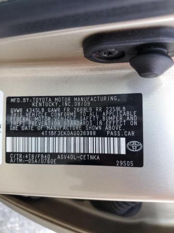 Photo 10 from auction – 2010 TOYOTA CAMRY BASE with VIN 4T1BF3EK0AU036988