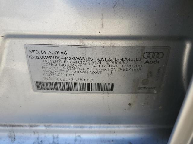 Photo 10 from auction – 2003 AUDI A4 1.8T with VIN WAUJC68E73A259935