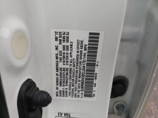 Photo 10 from auction – 2012 HONDA CR-V LX with VIN 5J6RM3H30CL044170