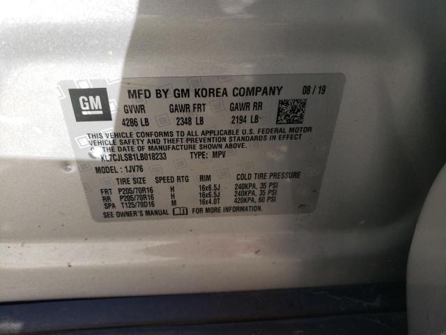 Photo 10 from auction – 2020 CHEVROLET TRAX 1LT with VIN KL7CJLSB1LB018233