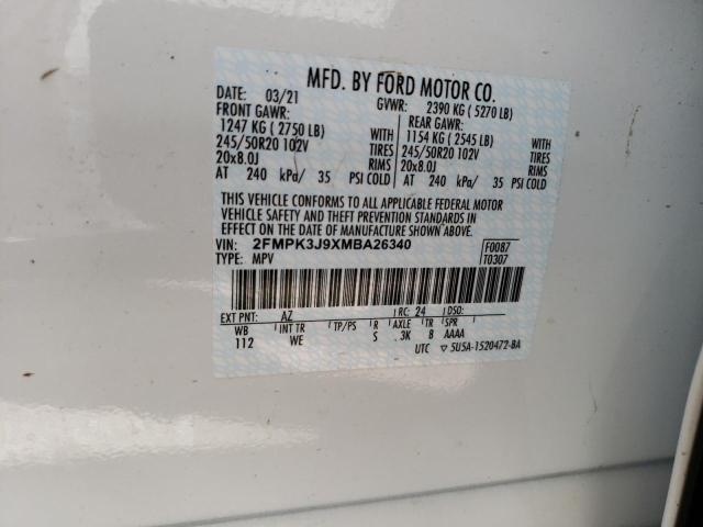 Photo 10 from auction – 2021 FORD EDGE SEL with VIN 2FMPK3J9XMBA26340