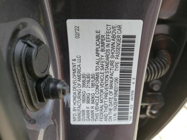 Photo 10 from auction – 2022 HONDA INSIGHT EX with VIN 19XZE4F59NE011290