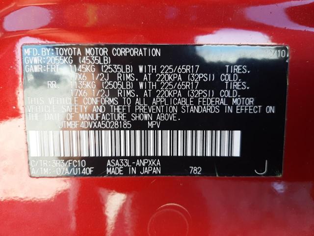 Photo 10 from auction – 2010 TOYOTA RAV4 with VIN JTMBF4DVXA5028185
