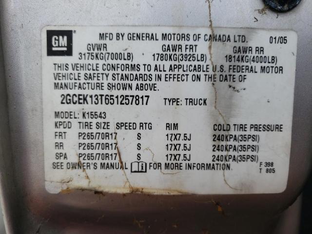 Photo 10 from auction – 2005 CHEVROLET SILVERADO with VIN 2GCEK13T651257817