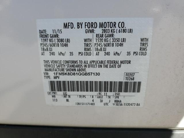 Photo 10 from auction – 2016 FORD EXPLORER X with VIN 1FM5K8D81GGB57130