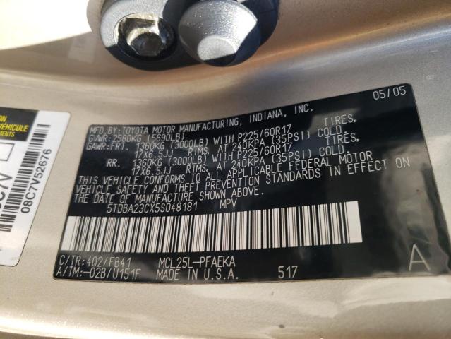 Photo 10 from auction – 2005 TOYOTA SIENNA with VIN 5TDBA23CX5S048181