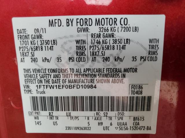 Photo 10 from auction – 2011 FORD F150 SUPER with VIN 1FTFW1EF0BFD10984