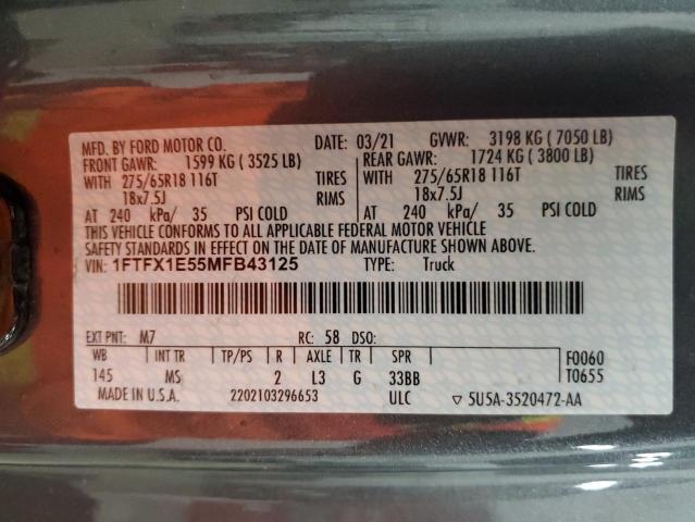 Photo 10 from auction – 2021 FORD F150 SUPER with VIN 1FTFX1E55MFB43125