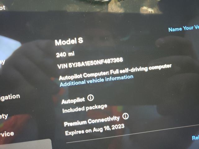 Photo 8 from auction – 2022 TESLA MODEL S with VIN 5YJSA1E50NF487368