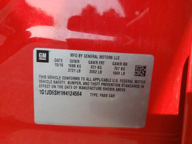 Photo 10 from auction – 2017 CHEVROLET SONIC LT with VIN 1G1JD6SH1H4124564