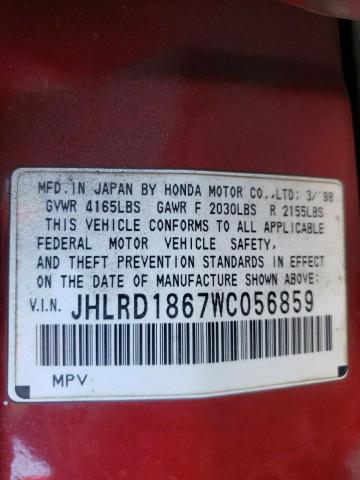 Photo 10 from auction – 1998 HONDA CR-V EX with VIN JHLRD1867WC056859