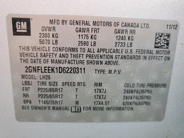 Photo 10 from auction – 2013 CHEVROLET EQUINOX LT with VIN 2GNFLEEK1D6220311
