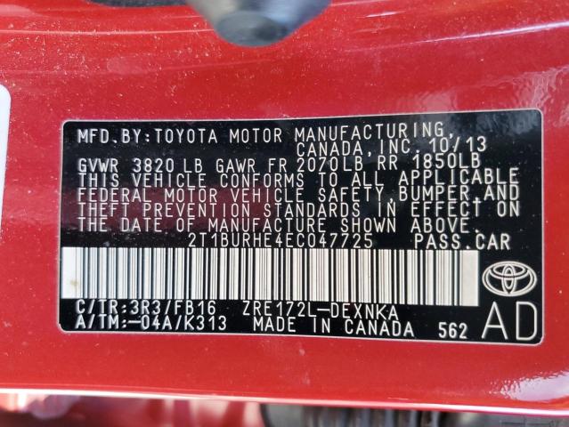 Photo 10 from auction – 2014 TOYOTA COROLLA L with VIN 2T1BURHE4EC047725