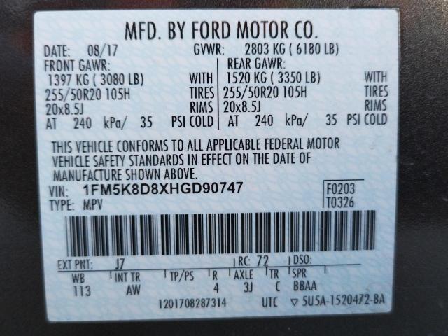 Photo 10 from auction – 2017 FORD EXPLORER X with VIN 1FM5K8D8XHGD90747