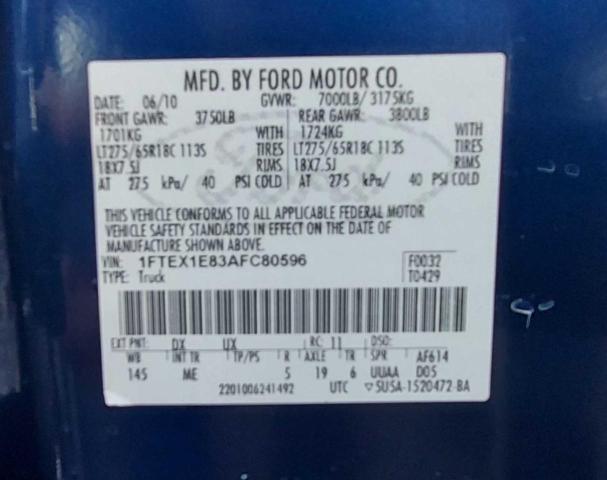 Photo 10 from auction – 2010 FORD F150 SUPER with VIN 1FTEX1E83AFC80596