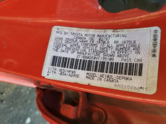Photo 10 from auction – 1997 TOYOTA COROLLA DX with VIN 2T1BB02E0VC195106