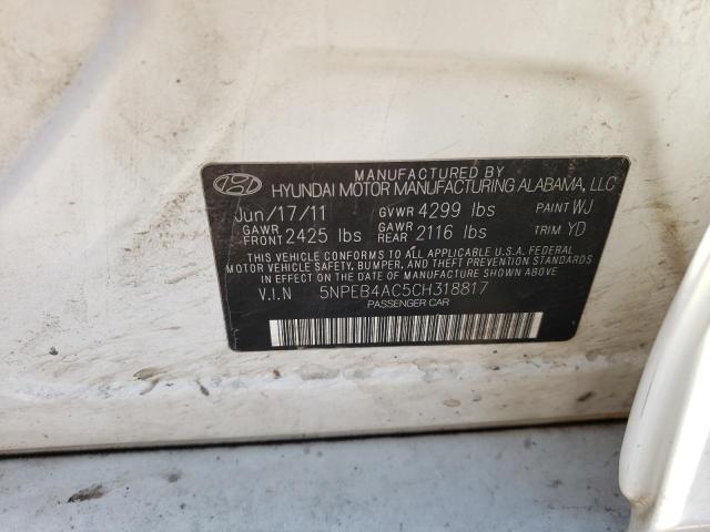 Photo 10 from auction – 2012 HYUNDAI SONATA GLS with VIN 5NPEB4AC5CH318817