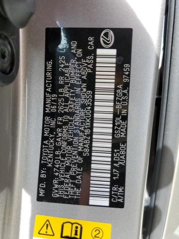 Photo 10 from auction – 2019 LEXUS ES 350 with VIN 58ABZ1B1XKU043559