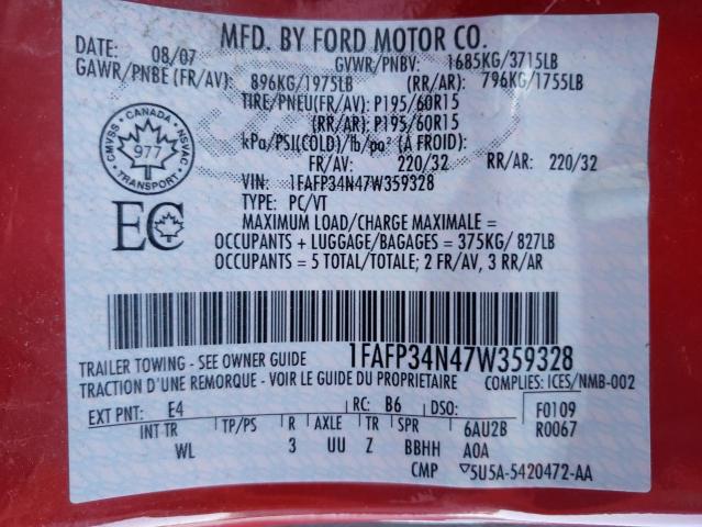 Photo 10 from auction – 2007 FORD FOCUS ZX4 with VIN 1FAFP34N47W359328