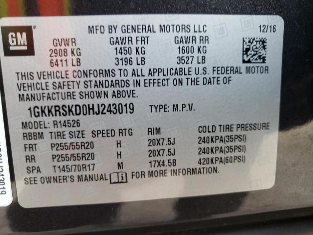 Photo 10 from auction – 2017 GMC ACADIA LIM with VIN 1GKKRSKD0HJ243019