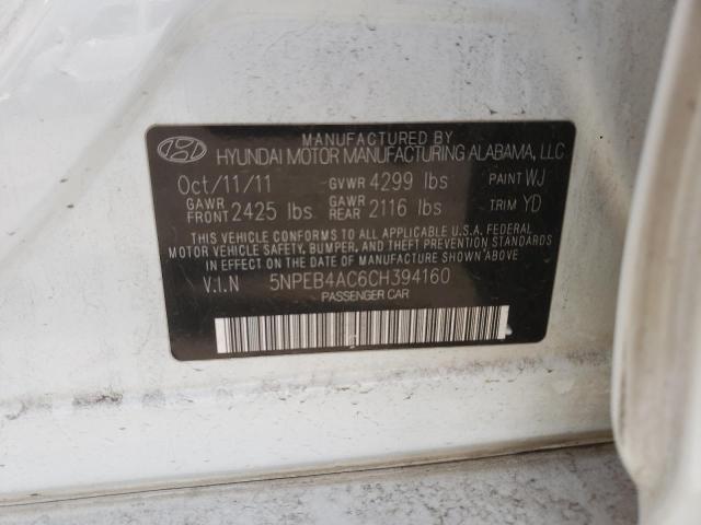 Photo 10 from auction – 2012 HYUNDAI SONATA GLS with VIN 5NPEB4AC6CH394160