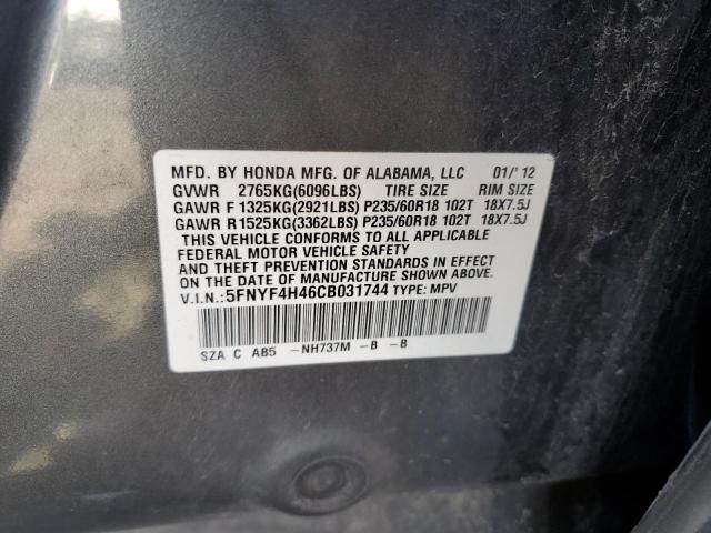 Photo 10 from auction – 2012 HONDA PILOT EX with VIN 5FNYF4H46CB031744