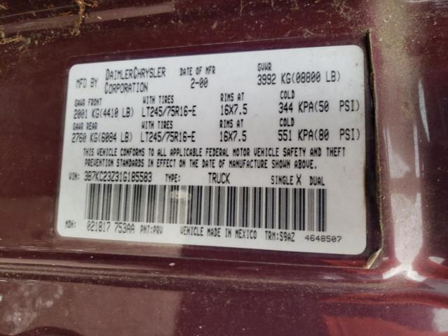 Photo 10 from auction – 2001 DODGE RAM 2500 with VIN 3B7KC23Z31G185583
