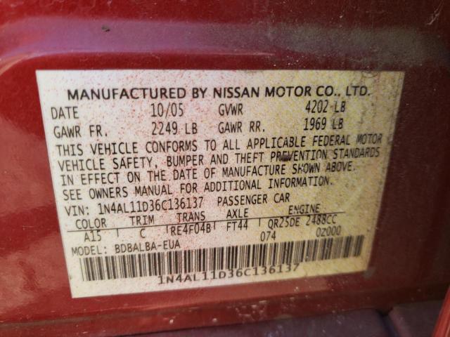 Photo 10 from auction – 2006 NISSAN ALTIMA S with VIN 1N4AL11D36C136137
