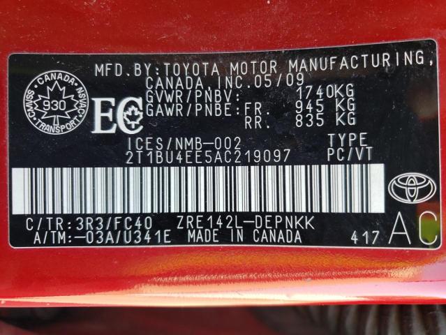 Photo 10 from auction – 2010 TOYOTA COROLLA BA with VIN 2T1BU4EE5AC219097