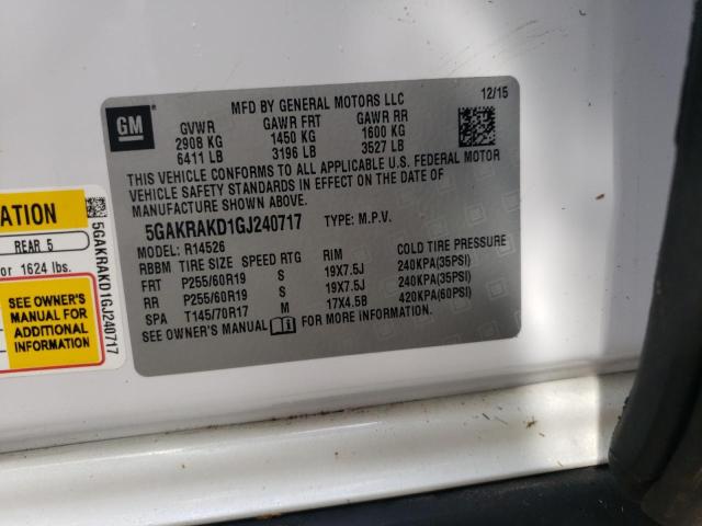 Photo 10 from auction – 2016 BUICK ENCLAVE with VIN 5GAKRAKD1GJ240717