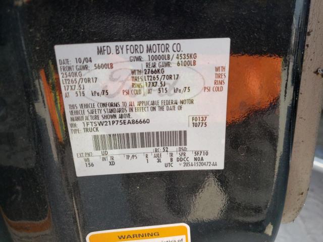 Photo 10 from auction – 2005 FORD F250 SUPER with VIN 1FTSW21P75EA86660