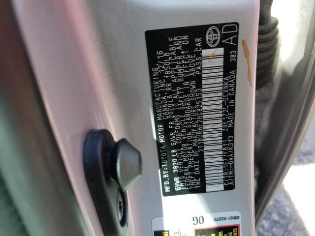 Photo 10 from auction – 2017 TOYOTA COROLLA L with VIN 2T1BURHE2HC825153