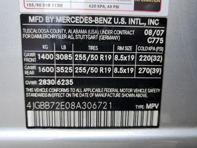 Photo 10 from auction – 2008 MERCEDES-BENZ ML 550 with VIN 4JGBB72E08A306721