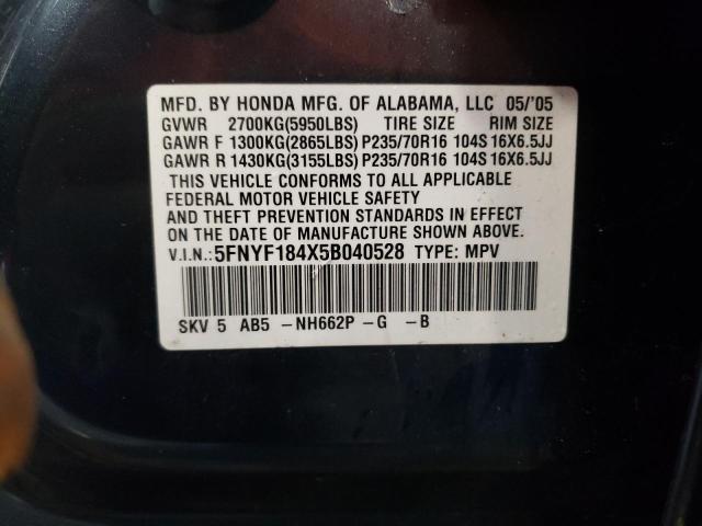 Photo 10 from auction – 2005 HONDA PILOT EX with VIN 5FNYF184X5B040528