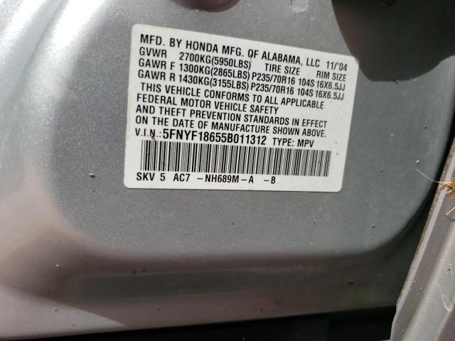 Photo 10 from auction – 2005 HONDA PILOT EXL with VIN 5FNYF18655B011312