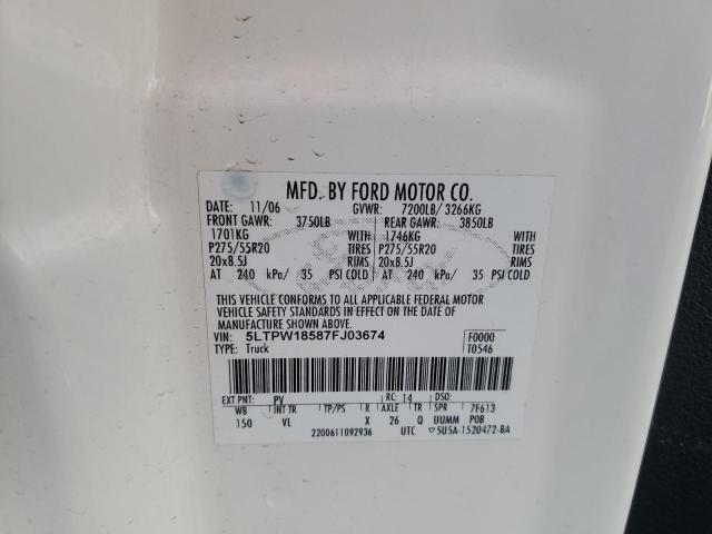Photo 10 from auction – 2007 LINCOLN MARK LT with VIN 5LTPW18587FJ03674