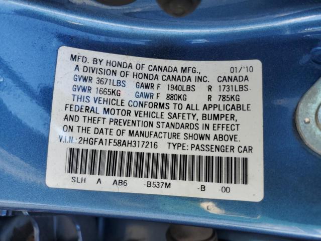 Photo 10 from auction – 2010 HONDA CIVIC LX with VIN 2HGFA1F58AH317216