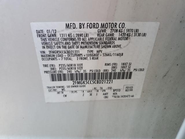 Photo 10 from auction – 2012 FORD FLEX SEL with VIN 2FMGK5CC5CBD21221