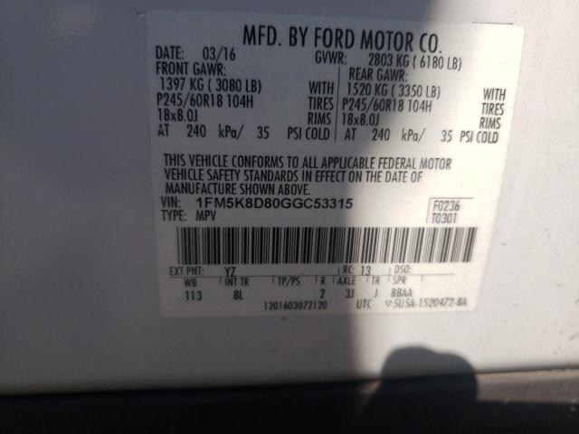 Photo 10 from auction – 2016 FORD EXPLORER X with VIN 1FM5K8D80GGC53315