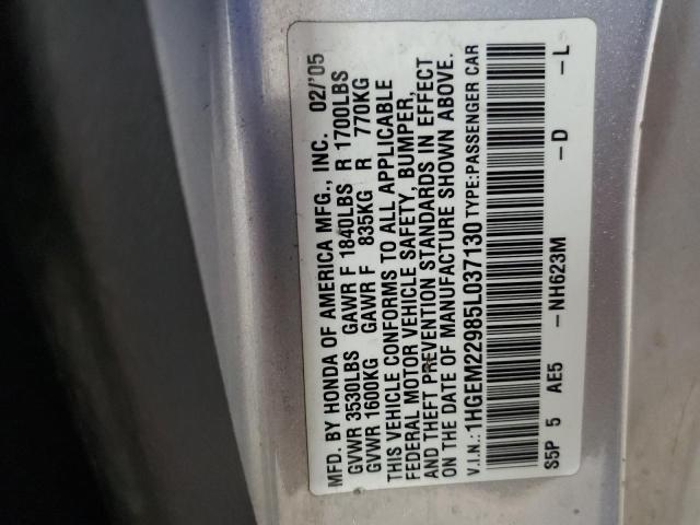 Photo 10 from auction – 2005 HONDA CIVIC with VIN 1HGEM22985L037130