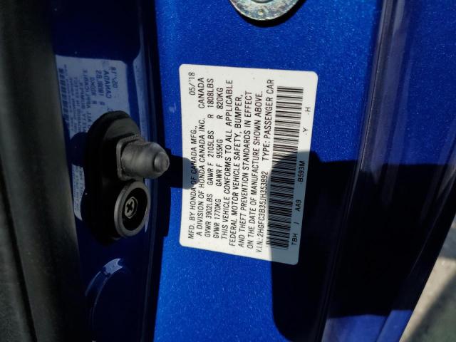 Photo 10 from auction – 2018 HONDA CIVIC EX with VIN 2HGFC3B35JH353892