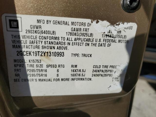 Photo 10 from auction – 2000 CHEVROLET SILVERADO with VIN 2GCEK19T2Y1310993