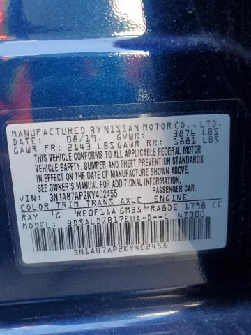 Photo 10 from auction – 2019 NISSAN SENTRA S with VIN 3N1AB7AP2KY402455