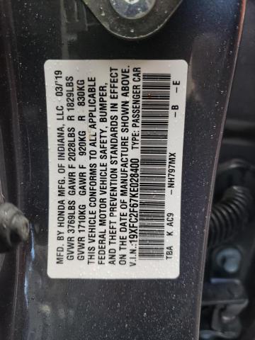Photo 10 from auction – 2019 HONDA CIVIC LX with VIN 19XFC2F67KE028400