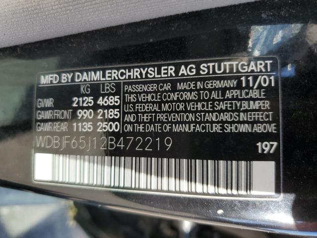 Photo 10 from auction – 2002 MERCEDES-BENZ E 320 with VIN WDBJF65J12B472219